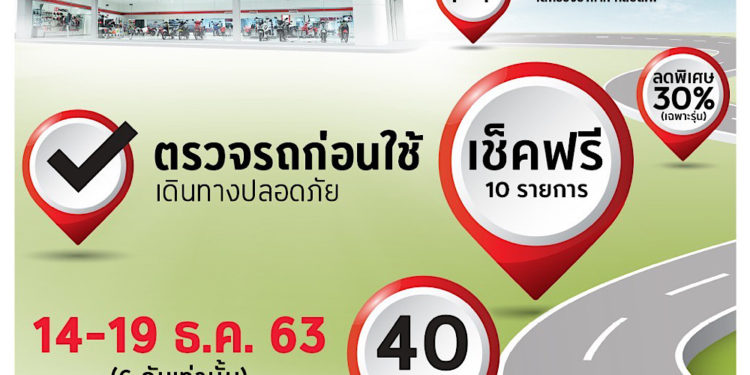 เอ.พี. ฮอนด้า จัดแคมเปญตรวจรถก่อนใช้ ฟรี! 10 รายการ วันที่ 14-19 ธ.ค.นี้