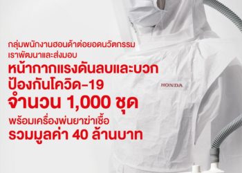 กองทุนฮอนด้าฯ ร่วมต้านภัยโควิด-19 ผลิตและบริจาคหน้ากากแรงดันลบและบวก พร้อมเครื่องพ่นยาฆ่าเชื้อ รวม 40 ล้าน