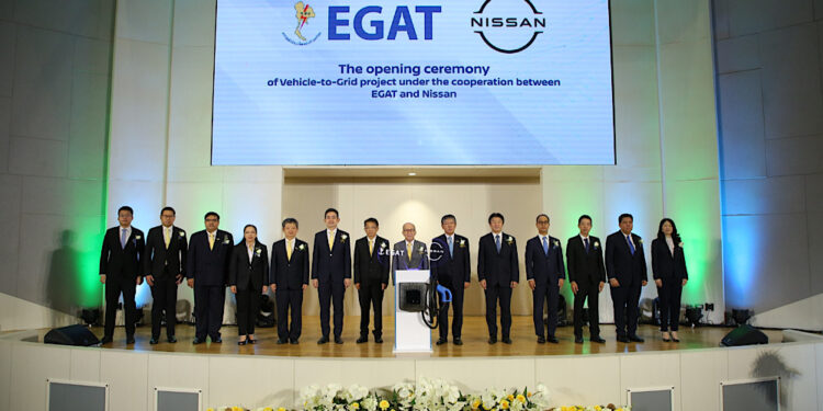 นิสสันร่วมมือ กฟผ. ศึกษาโครงการแปลงพลังงานไฟฟ้าจากรถยนต์ไฟฟ้าสู่ระบบโครงข่ายไฟฟ้า (Vehicle to Grid) เสริมสร้างความมั่นคงด้านพลังงานของประเทศ
