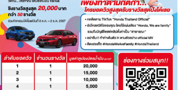 ฮอนด้าชวนร่วมสนุกโชว์สเต็ปกับเพลง “Honda, We are family” ผ่านกิจกรรม Happy Dance Challenge วัดกัน…ใครทำถึง แดนซ์ให้ปัง ใน TikTok ชิงรางวัลสูงสุด 20,000 บาท รวมกว่า 50 รางวัล ตั้งแต่ 8 ต.ค. 2567 – 2 ธ.ค. 2567