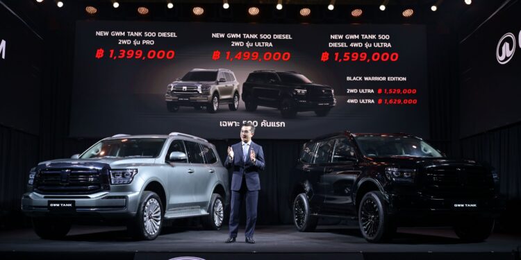 GWM บุกตลาดพรีเมียม PPV 7 ที่นั่ง เปิดตัว “NEW GWM TANK 500 DIESEL” อย่างเป็นทางการ เคาะราคาแนะนำเริ่มต้น 1.399 – 1.599 ล้านบาท